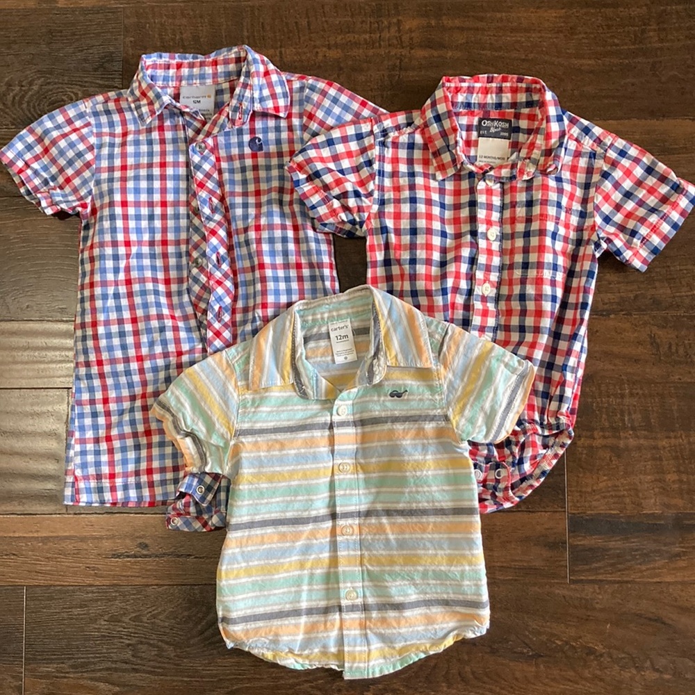 Baby boy dress shirt bundle size 12 months. Carhartt, OshKosh, Carters